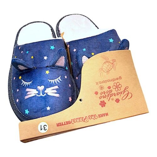 Pantofole, ciabatte soft blu per bambina con gattino e stelline - Giardino d'Oro