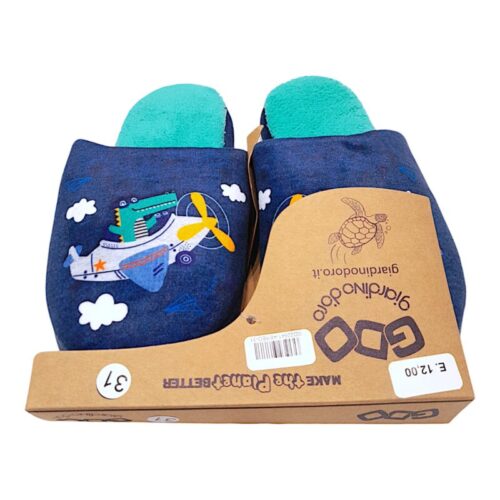 Pantofole, ciabatte per bambino soft blu con coccodrillo in aereo - Giardino d'Oro 20 Pantofole, ciabatte soft blu per bambino con coccodrillo in aereo - Giardino d'Oro