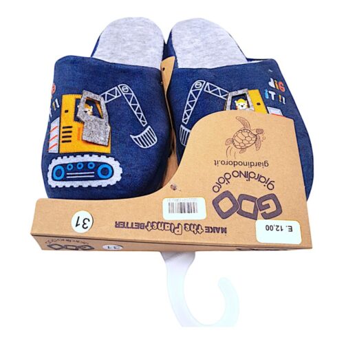 Pantofole ciabatte soft blu per bambino con tigre sulla gru Giardino dOro