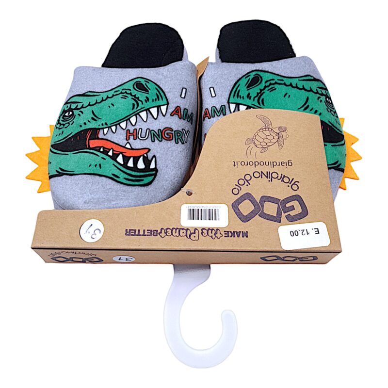 Pantofole, ciabatte soft grigie con dinosauro per bambino - Giardino d'Oro 1 Pantofole, ciabatte soft grigie per bambino con dinosauro - Giardino d'Oro