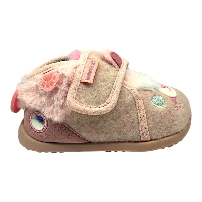 Pantofole invernali primi passi rosa chiaro per bambina con orsetto, dettagli tiffany-rosa-celeste e chiusura a strappo - Biomecanics 2 Pantofole invernali primi passi rosa chiaro per bambina con orsetto, dettagli tiffany-rosa-celeste e chiusura a strappo - Biomecanics