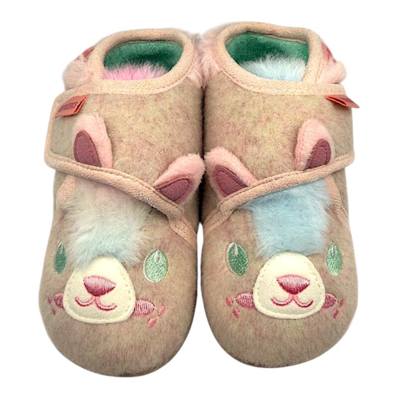 Pantofole invernali primi passi rosa chiaro per bambina con orsetto, dettagli tiffany-rosa-celeste e chiusura a strappo - Biomecanics 4 Pantofole invernali primi passi rosa chiaro per bambina con orsetto, dettagli tiffany-rosa-celeste e chiusura a strappo - Biomecanics