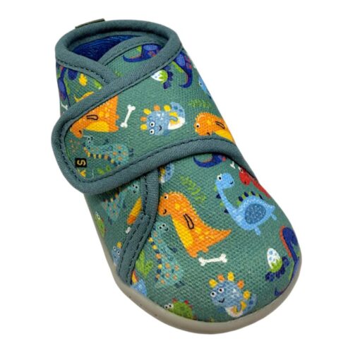 Pantofole nido barefoot primi passi verdi per bambino con dinosauri multicolor e chiusura a strappo - Garvalín 3 Pantofole nido barefoot primi passi verdi per bambino con dinosauri multicolor e chiusura a strappo - Garvalín