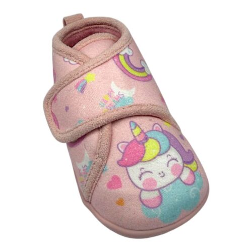 Pantofole nido barefoot rosa chiaro-multicolor per bambina con unicorno sulla punta e chiusura a strappo - Garvalín