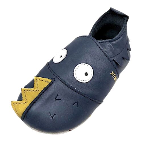 Pantofoline Soft Sole in pelle blu navy per bambino primi passi e patch con draghetto - Bobux 12 Pantofoline Soft Sole in pelle blu navy per bambino primi passi con patch draghetto - Bobux