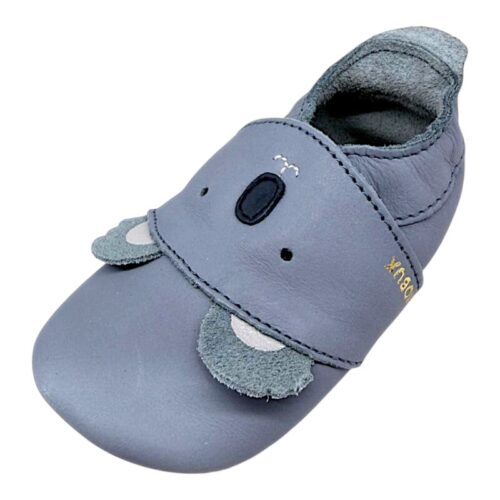 Pantofoline Soft Sole in pelle grigia per bambino primi passi con patch koala - Bobux
