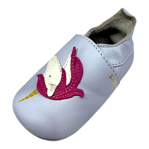 Pantofoline Soft Sole Retro Collection in pelle lilla perlata per bambina primi passi e patch con musetto unicorno - Bobux 8 Pantofoline Soft Sole in pelle lilla perlata per bambina primi passi con patch unicorno Bobux 1