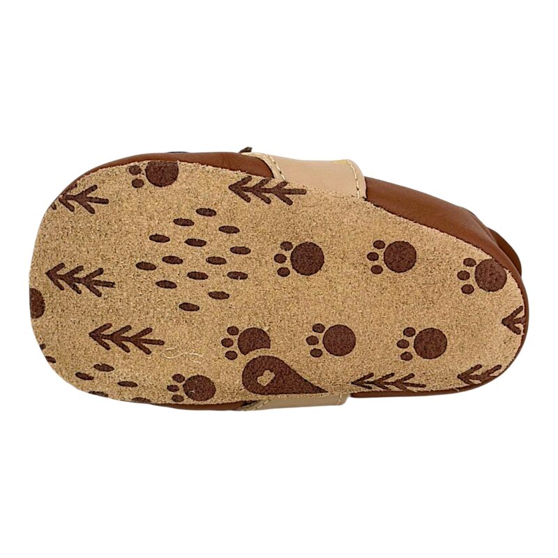 Pantofoline Soft Sole in pelle cuoio-marrone-beige unisex primi passi e patch con cerbiatto - Bobux 3 Pantofoline Soft Sole in pelle marrone e beige unisex primi passi e patch con cerbiatto - Bobux