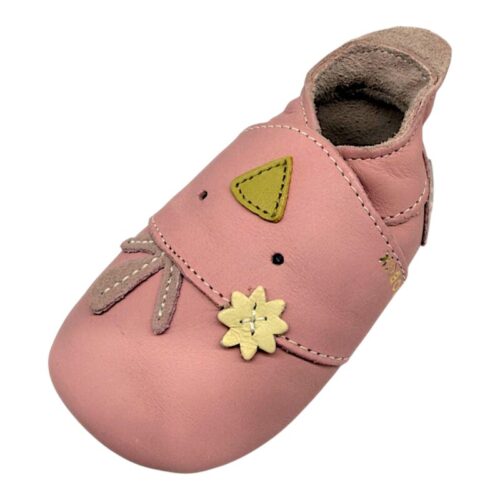 Pantofoline Soft Sole in pelle rosa antico per bambina primi passi e patch con pulcino - Bobux 10 Pantofoline Soft Sole in pelle rosa antico per bambina primi passi con pulcino - Bobux