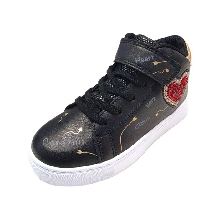 Sneakers alta colore nero con cuore strass Lelli Kelly fronte