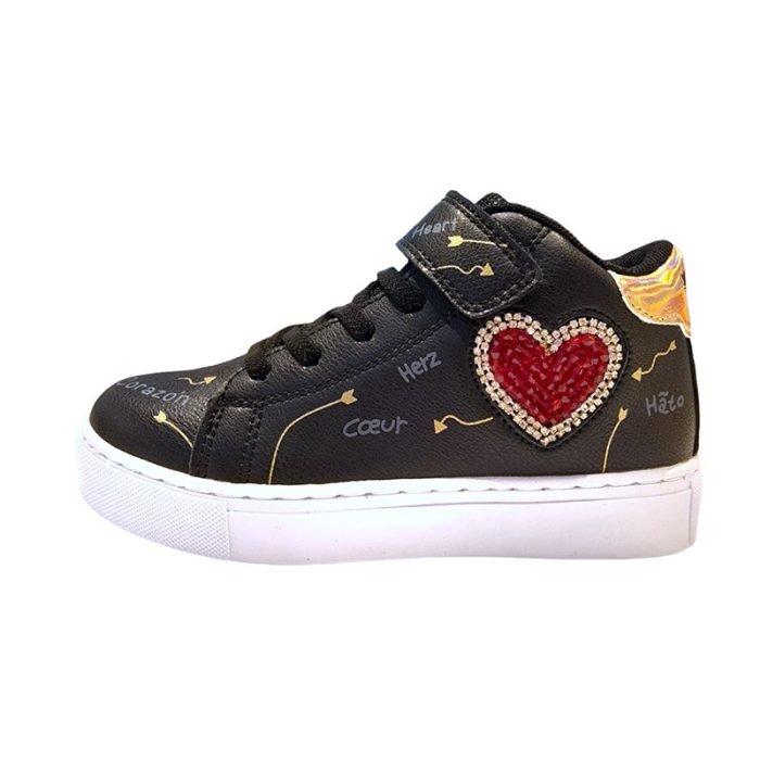 Sneakers alta colore nero con cuore strass Lelli Kelly sinistra