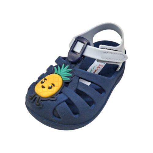 Ragnetto baby blu in gomma per bambino con ananas, limoni decorativi e chiusura a strappo – Ipanema 3 Ragnetto baby in gomma per bambino blu con ananas, limoni decorativi e chiusura a strappo – Ipanema