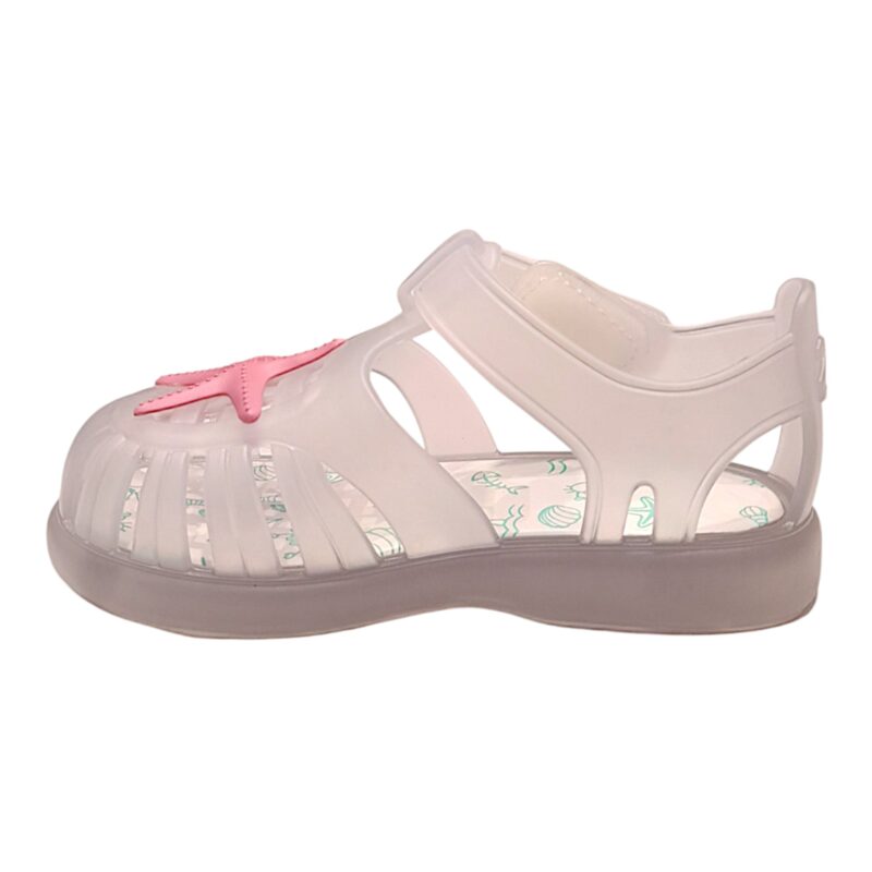 Sandali ragnetto per bambina primi passi in gomma mare bianco con stella fucsia e strappo - Igor