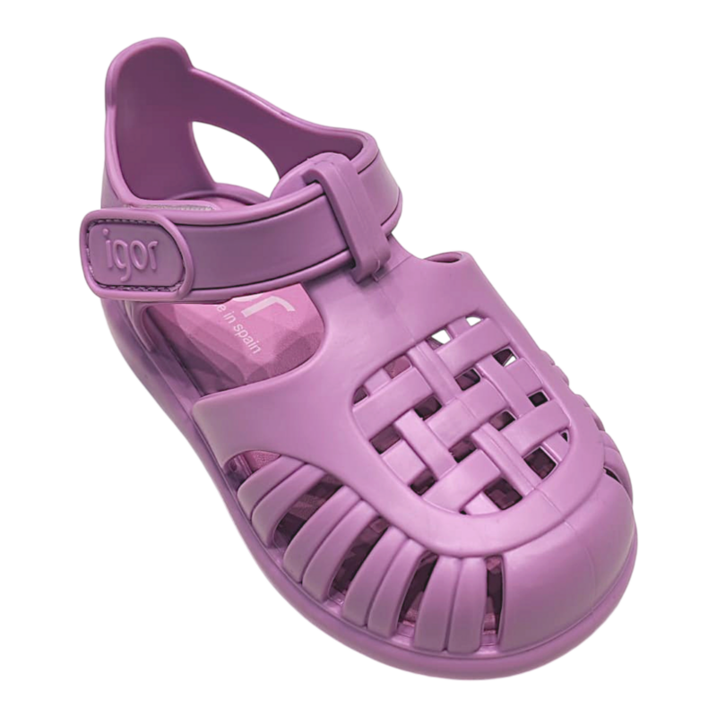 Sandali ragnetto primi passi per bambina da mare in gomma lilla pastello con strappo - Igor 1 Sandali ragnetto primi passi per bambina da mare in gomma lilla pastello con strappo - Igor