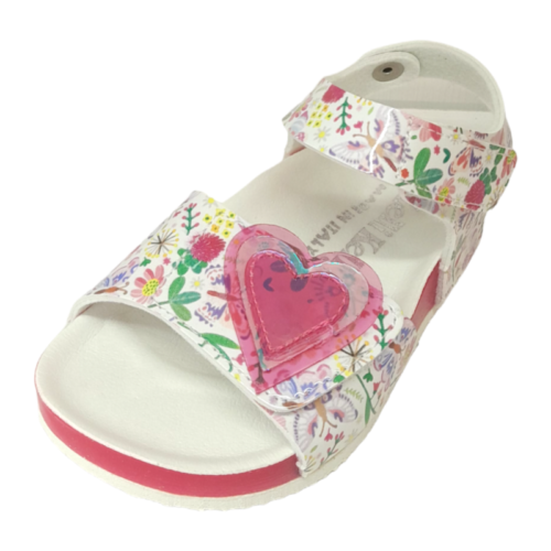 Sandalo Rachel bambina bianco-rosa con decorazione a cuore e fantasia floreale - Lelly Kelly