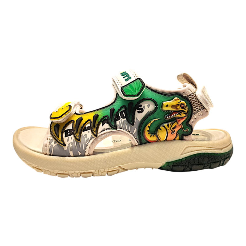 Sandalo Raptor bianco-verde per bambino con suono "ROAR" e tre strappi – Bull Boys 3 Sandalo Raptor bianco-verde per bambino con suono ROAR e tre strappi – Bull Boys