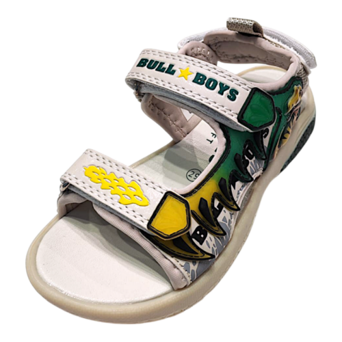 Sandalo Raptor bianco-verde per bambino con suono "ROAR" e tre strappi – Bull Boys 7 Sandalo Raptor bianco-verde per bambino con suono ROAR e tre strappi – Bull Boys