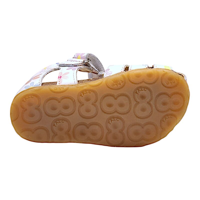 Sandalo a ragnetto bianco primi passi per bambina con fiori pastello e strappo - Falcotto