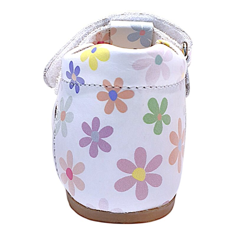 Sandalo a ragnetto bianco primi passi per bambina con fiori pastello e strappo - Falcotto