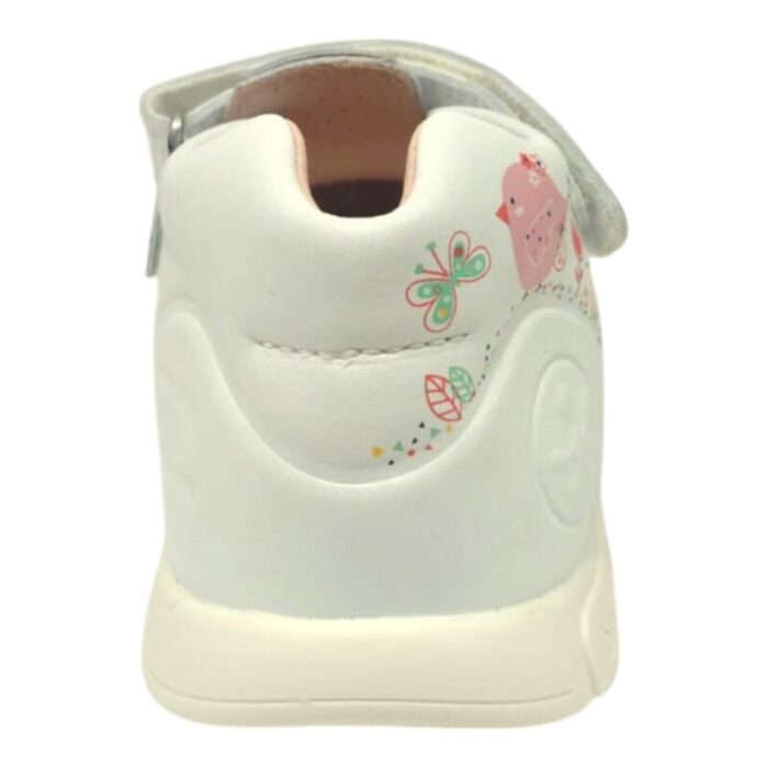 Sandalo a ragnetto bimba bianco con stampe fiori, farfalle rosa e doppio strappo - Biomecanics