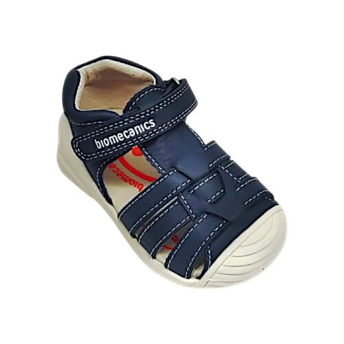 Sandalo a ragnetto per bambino primi passi in pelle blu petrolio con strappo – Biomecanics