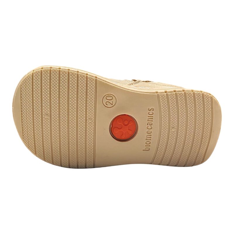 Sandalo a ragnetto per bambino primi passi in tessuto beige chiaro con strappo – Biomecanics 5 Sandalo a ragnetto per bambino primi passi in tessuto beige chiaro con strappo – Biomecanics