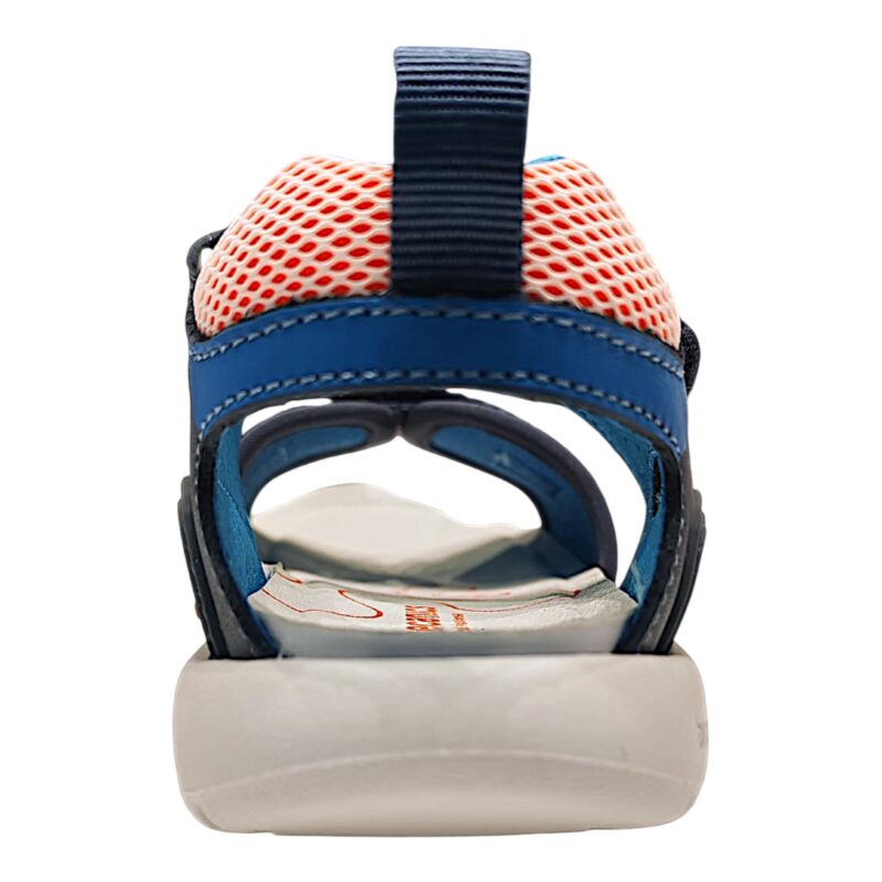 Sandalo arancio-bianco-blu petrolio per bambino con doppio strappo – Biomecanics 4 Sandalo arancio-bianco-blu petrolio per bambino con doppio strappo – Biomecanics
