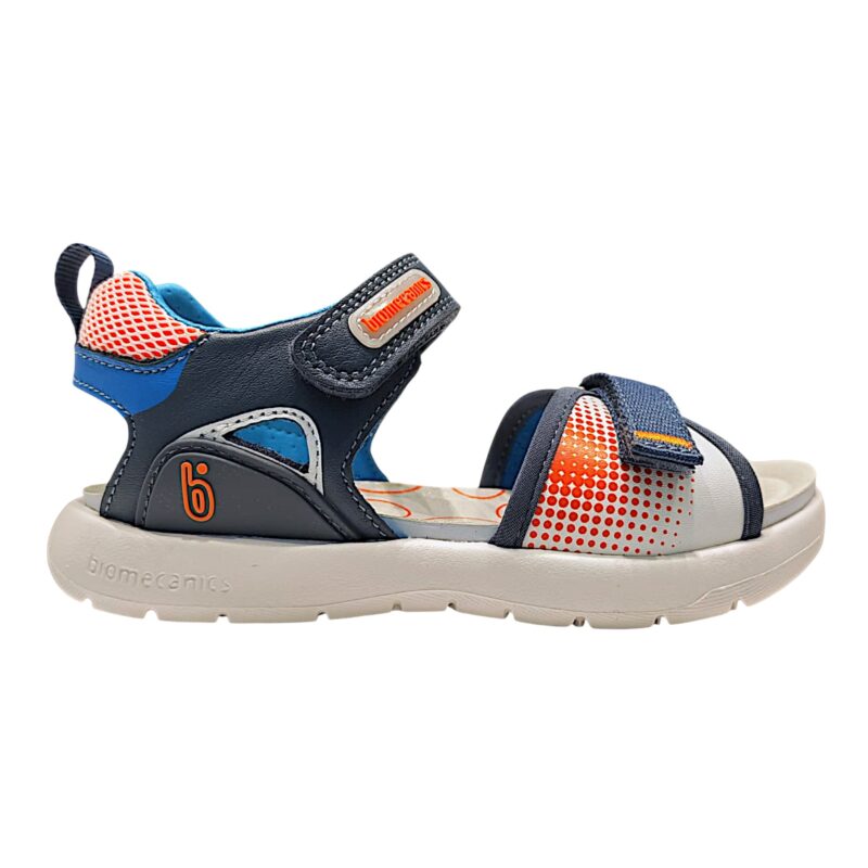 Sandalo arancio-bianco-blu petrolio per bambino con doppio strappo – Biomecanics 2 Sandalo arancio-bianco-blu petrolio per bambino con doppio strappo – Biomecanics