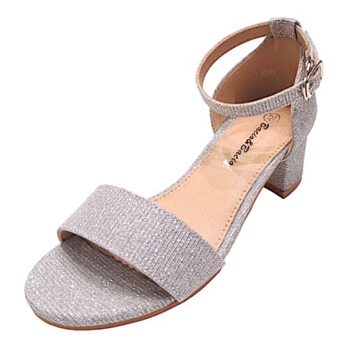 Sandalo argento glitter con tacco e fibbia – BACIO & BACIO