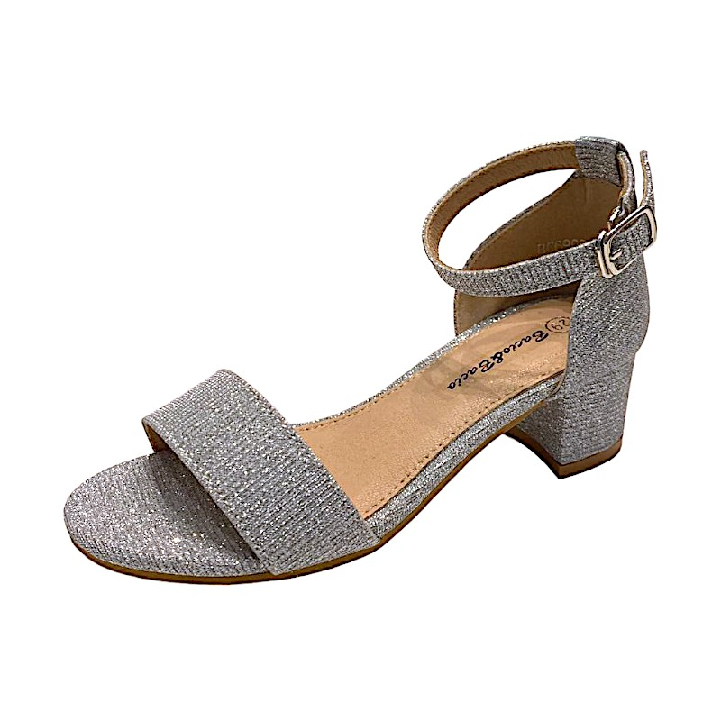 Sandalo argento glitter con tacco e fibbia – BACIO & BACIO 4 Sandalo argento glitter con tacco e fibbia – BACIO & BACIO