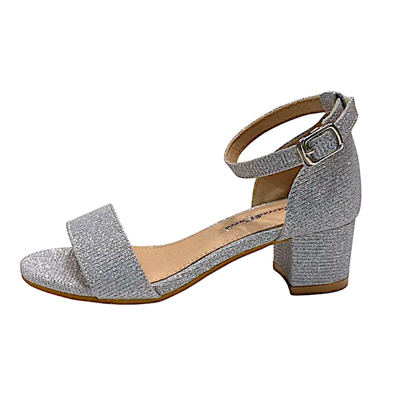 Sandalo argento glitter con tacco e fibbia – BACIO & BACIO 3 Sandalo argento glitter con tacco e fibbia – BACIO & BACIO