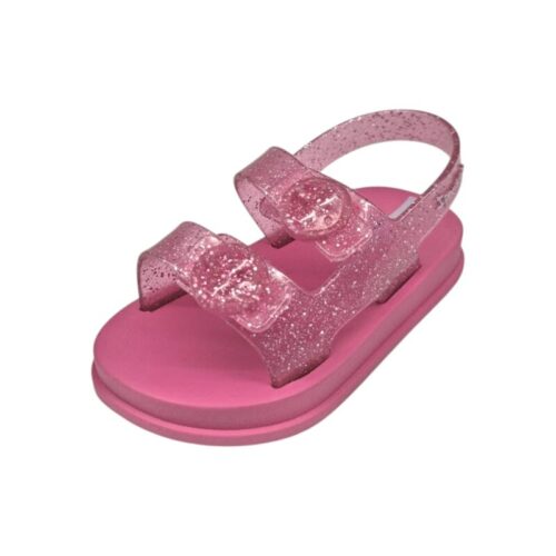 Sandalo baby in gomma per bambina fucsia glitter con doppie fasce a strappo e chiusura dietro – Ipanema 22 Sandalo baby in gomma per bambina fucsia glitter con doppie fasce a strappo e chiusura dietro – Ipanema