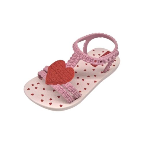 Sandalo baby per bambina in gomma rosa con cuore frontale rosso stile uncinetto e chiusura dietro – Ipanema