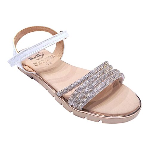 Sandalo bambina Ginevra bianco con strappo e fasce con strass - Lelli Kelly