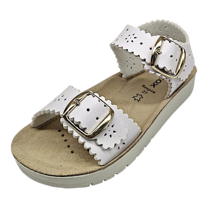 Sandalo bambina bianco con intarsi floreali e cinturini con fibbie - Geox 1 Sandalo bambina bianco con intarsi floreali e cinturini con fibbie - Geox