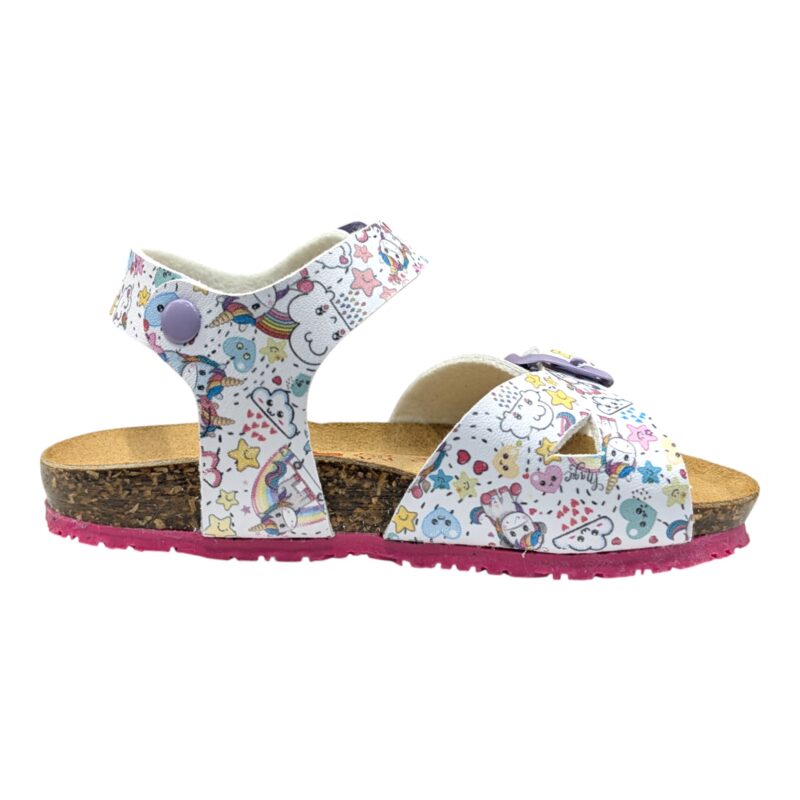 Sandalo bambina bianco con unicorni, cuoricini e stelline multicolor
