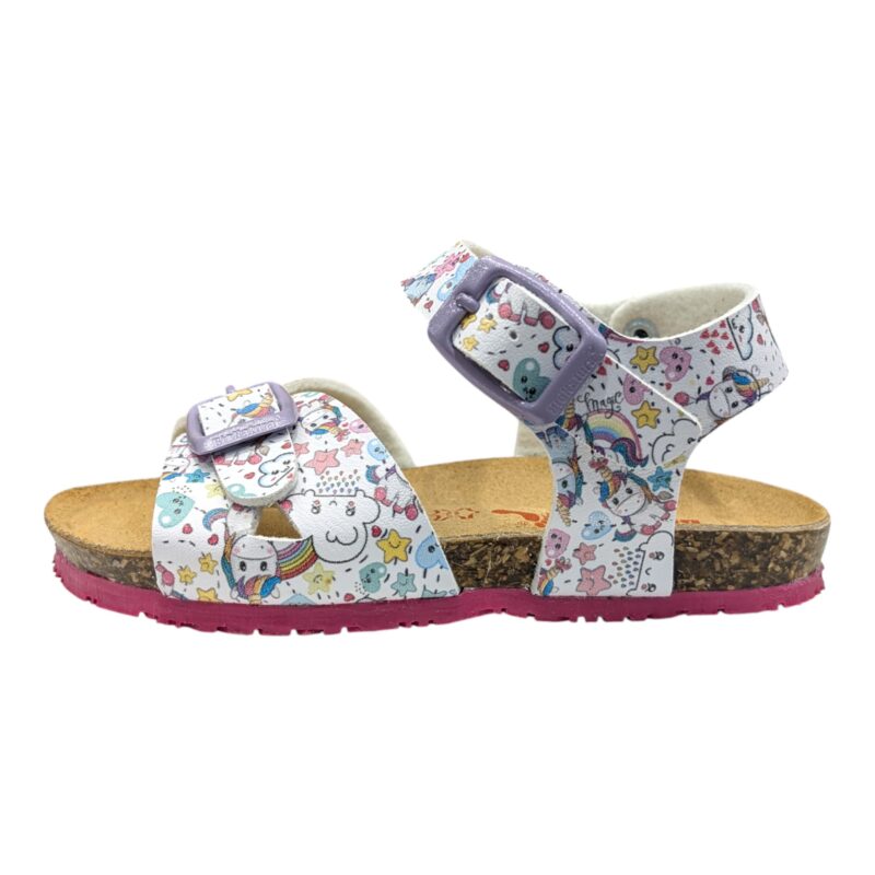 Sandalo bambina bianco con unicorni, cuoricini e stelline multicolor