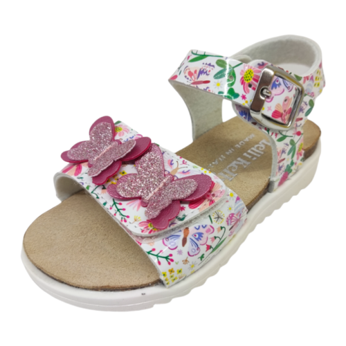 Sandalo bambina bianco-rosa con fantasia floreale e farfalle glitterate - Lelli Kelly