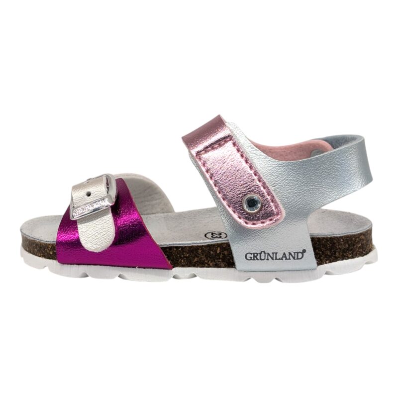 Sandalo bambina fuxia-bianco e celeste con strappo - Grunland