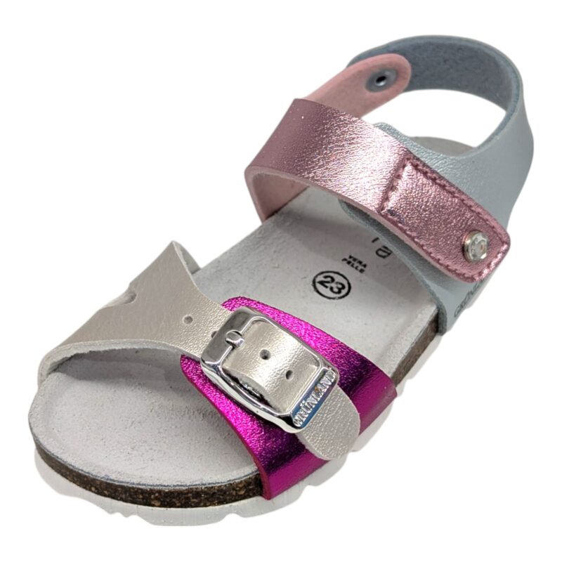 Sandalo bambina fuxia-bianco e celeste con strappo - Grunland