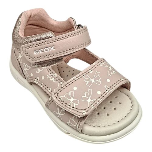Sandalo bambina light rose con fiocchetti bianco panna e doppio strappo - Geox