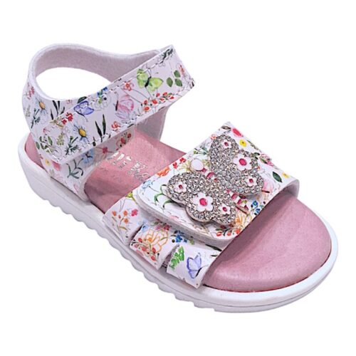 Sandalo bambina primi passi bianco con fantasia floreale e farfalla glitterata - Lelli Kelly