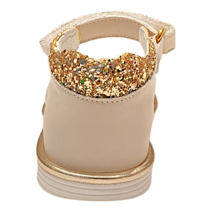 Sandalo bambina primi passi color beige-oro glitter con doppio strappo – Rossano