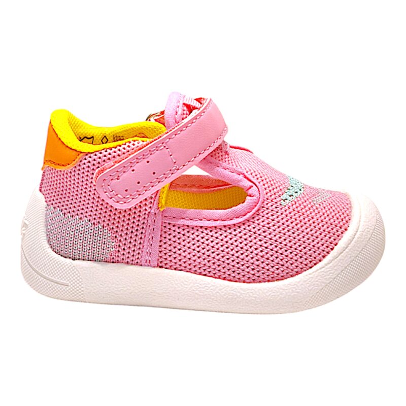 Sandalo bambina primi passi occhietti in tessuto modello cocoon con strappo fucsia-multicolor - Falcotto