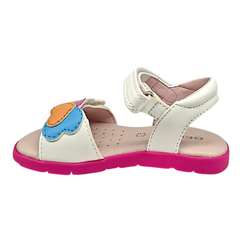 Sandalo bambina white-fucsia multicolor con cuori su fascia frontale e doppio strappo - Geox 3 Sandalo bambina white-fucsia multicolor con cuori su fascia frontale e doppio strappo - Geox
