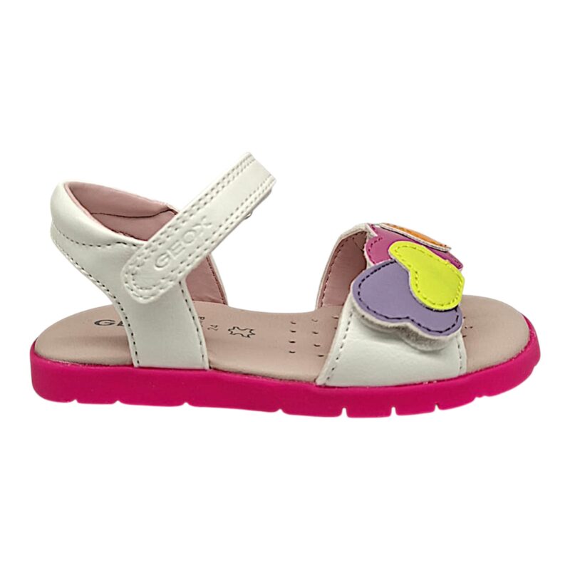 Sandalo bambina white-fucsia multicolor con cuori su fascia frontale e doppio strappo - Geox 2 Sandalo bambina white-fucsia multicolor con cuori su fascia frontale e doppio strappo - Geox