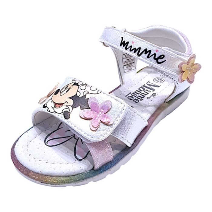 Sandalo bambina white-pink glitter con stampa minnie Disney e doppio strappo- Silver