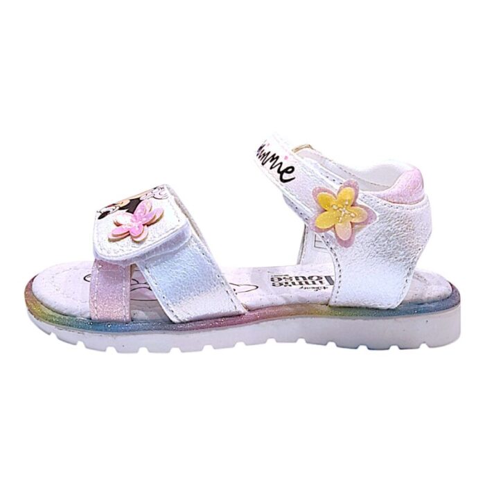 Sandalo bambina white-pink glitter con stampa minnie Disney e doppio strappo- Silver