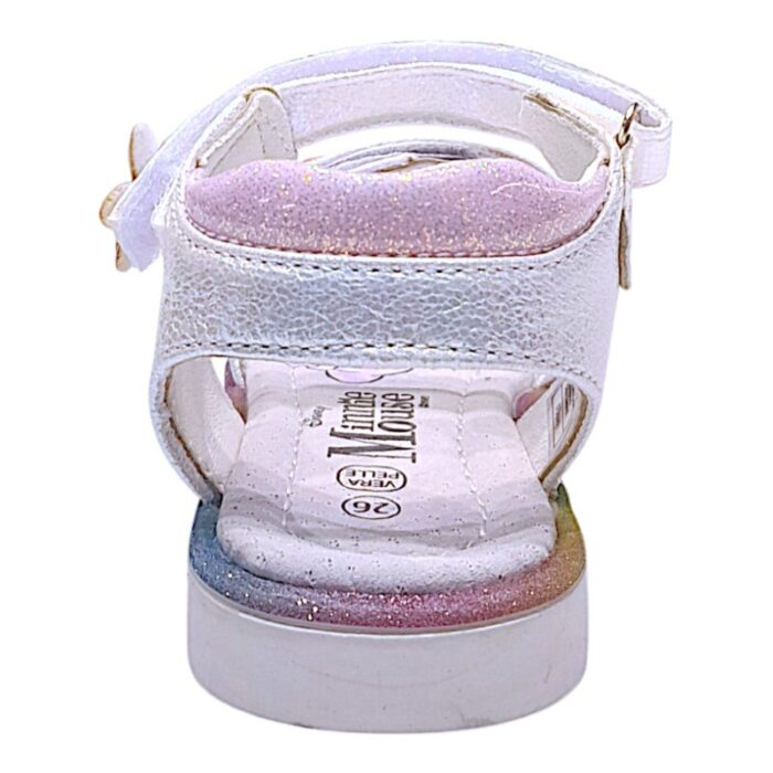 Sandalo bambina white-pink glitter con stampa minnie Disney e doppio strappo- Silver