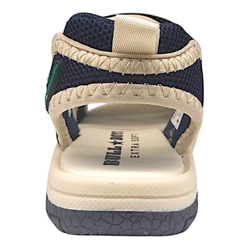 Sandalo bambino blu-beige in tessuto con spinosauro e doppio strappo – Bull Boys